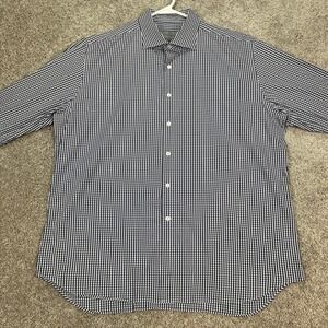 Canali 1934 Stretch Dress Shirt 3XL Blue Gingham Check Menswear Casual‎